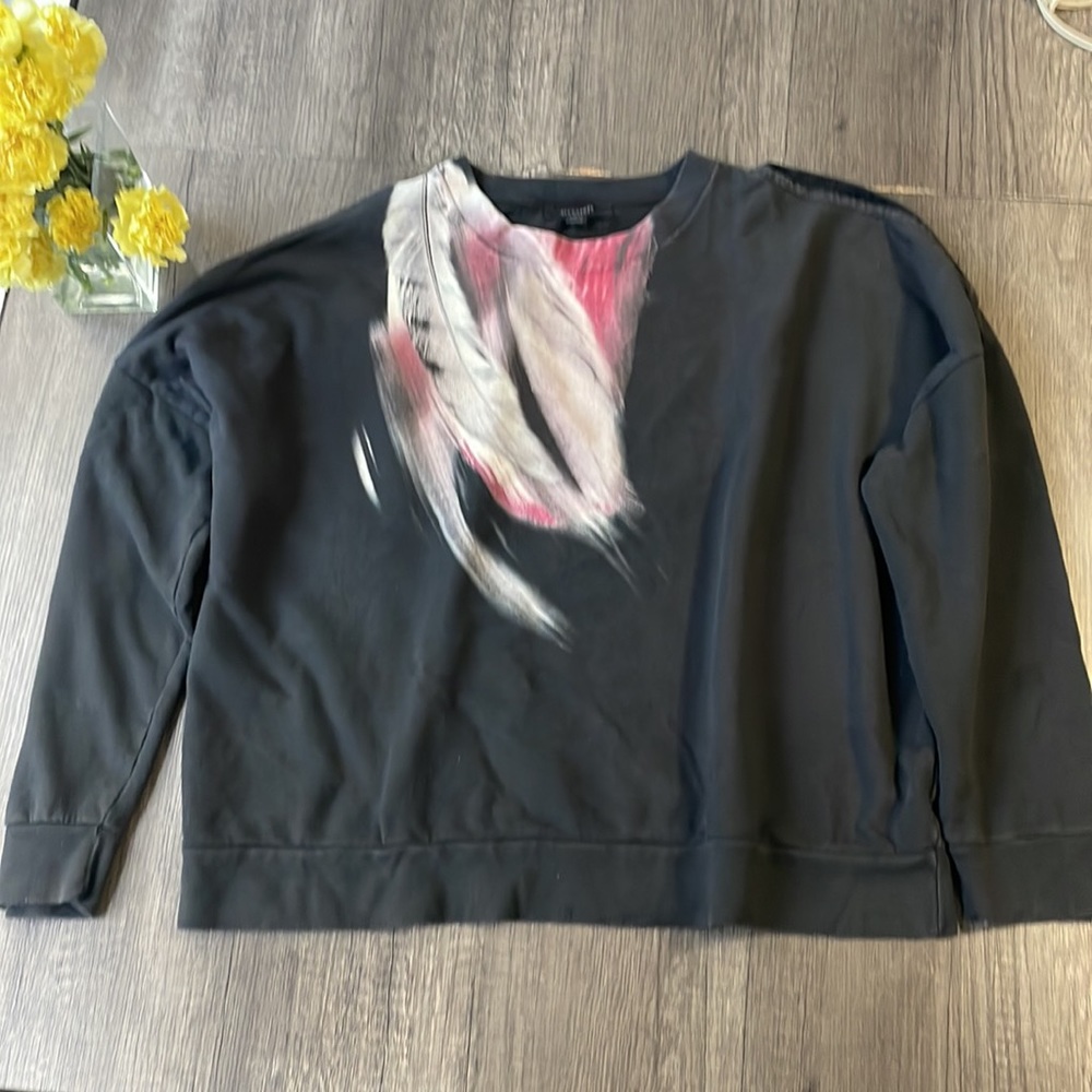 All Saints Black and White Slit Shoulder Sweatshirt - Picture 4 of 9